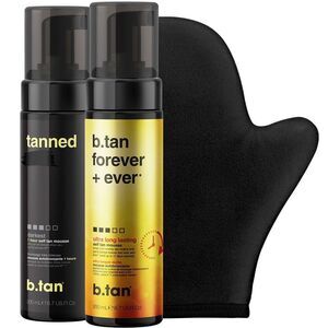 b.tan Dark & Long Lasting Self Tan Kit Dark Tanning Mousse Duo Mitt Applicator